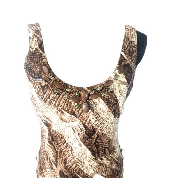 Jessica Howard Brown Asymmetrical Chiffon Tiered Rhinestone Maxi Dress Size 12 - Picture 10 of 10